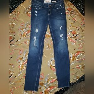 EPIC Hollister Minimal Distressed Low Rise Super Skinny Cropped Jeans Dk Wash 5R